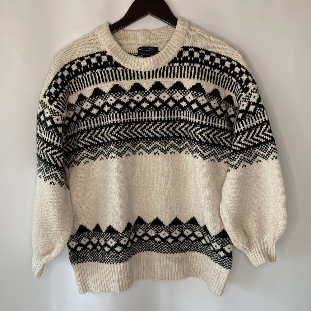 AEO Women’s Fair Isle Jegging Fit Ballon Sleeve Sweater Size XS